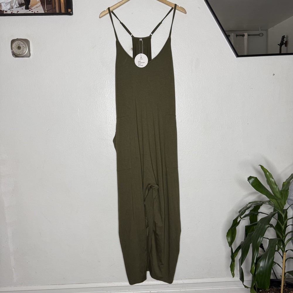 New Anrabess Green Sleeveless Loose Jumpsuit Boho Festival Fall Women's XXL